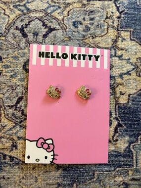 Hello Kitty Gold Tone Stud Earrings with Pink Bow Accents